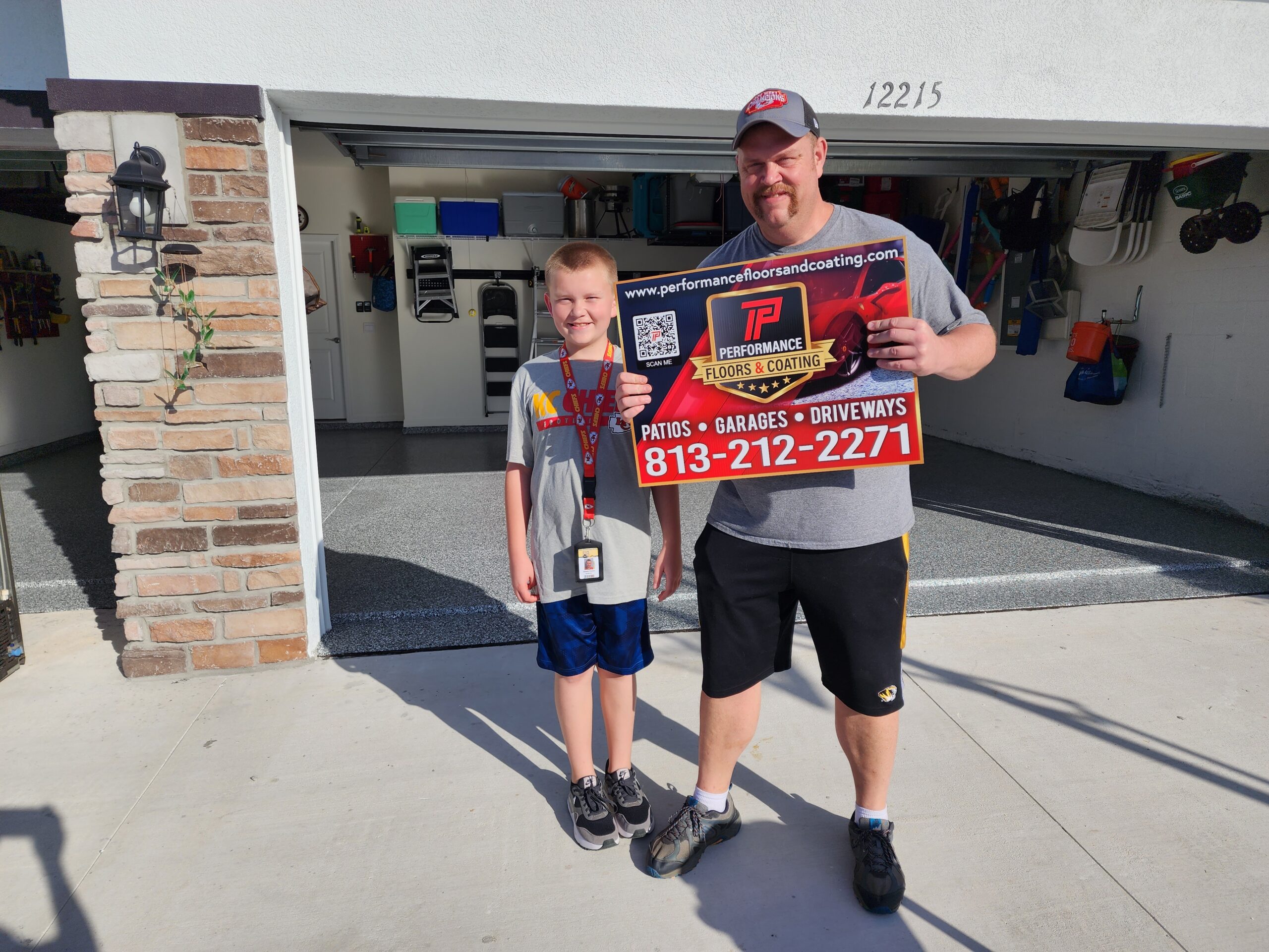 Professionally coated garage floor by Performance Floors & Coating in Tampa, Florida